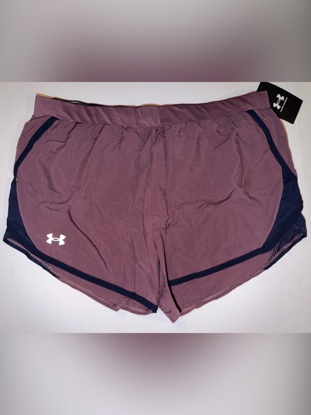 Under Armour Dusty Mauve Running Shorts with Navy Trim